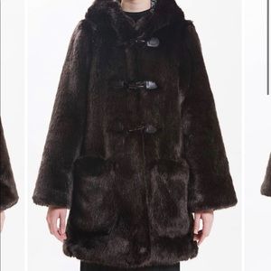 Maison Atia Charlotte Faux Fur Coat Black NWT M